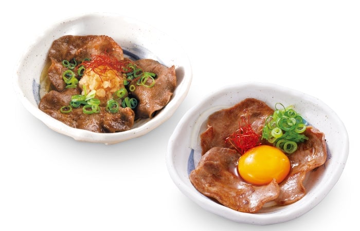 左上:牛タンおろしポン酢 右下:月見牛タン