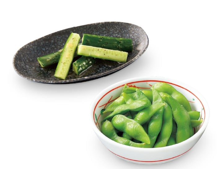 左上:旨塩きゅうり 右下:枝豆