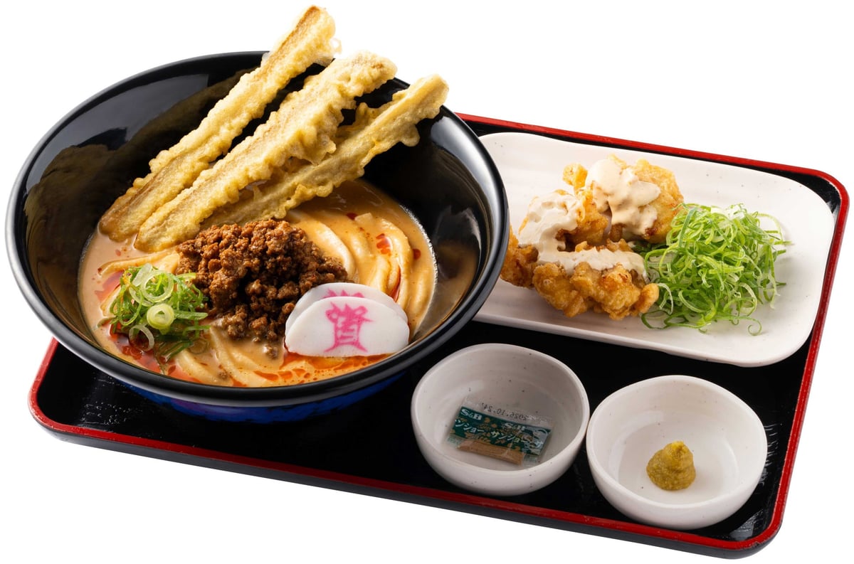 冷やし担々うどんと柚子胡椒 鶏天（３個）