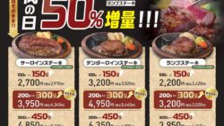数量限定！ステーキのあさくま「肉の日 お客様感謝デー」愛知県で開催
