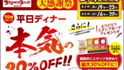 全品20％OFF！ブロンコビリー「大感謝祭」全国148店舗で開催 10/19〜