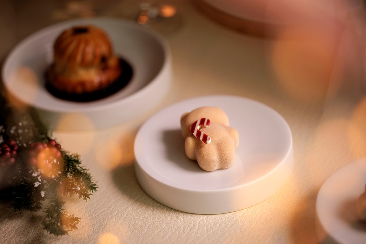 クリスマスらしい装いをまとったテディベア型のスイーツ。中には、爽やかな紅玉で作られたタタンにシナモンとスターアニスの温かみある香りを加え、青りんごのピューレで包みました。フレッシュながらも豊かなで洗練された味わいをご堪能ください。