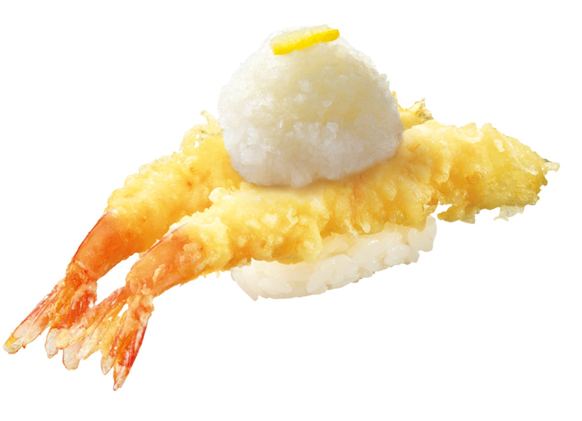 えび天握り（柚子おろし盛り・ 高知県産柚子果汁使用） 160円（税込176円）