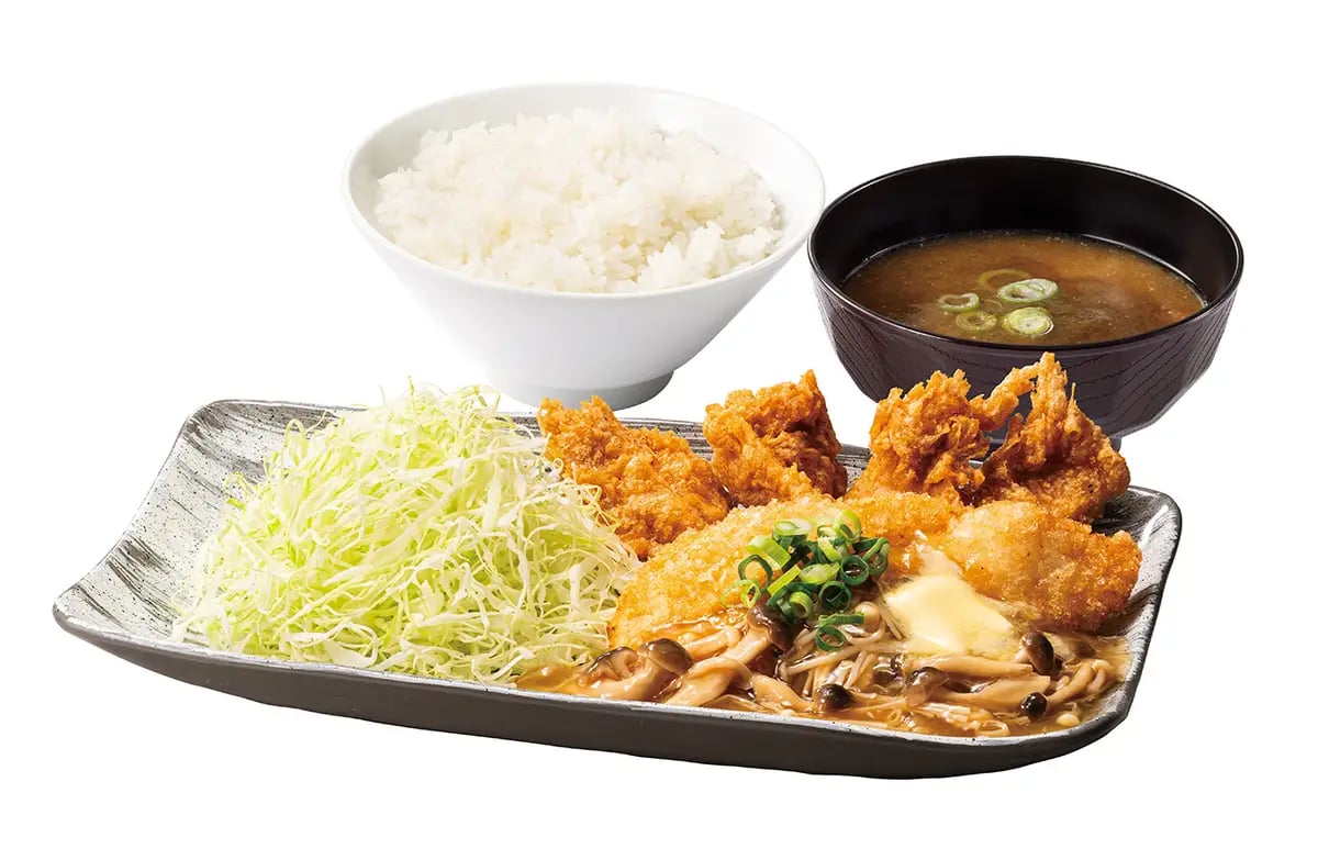 からやま「出汁とり天と白身魚からあげのきのこバターあんかけ定食」販売開始 10/23〜