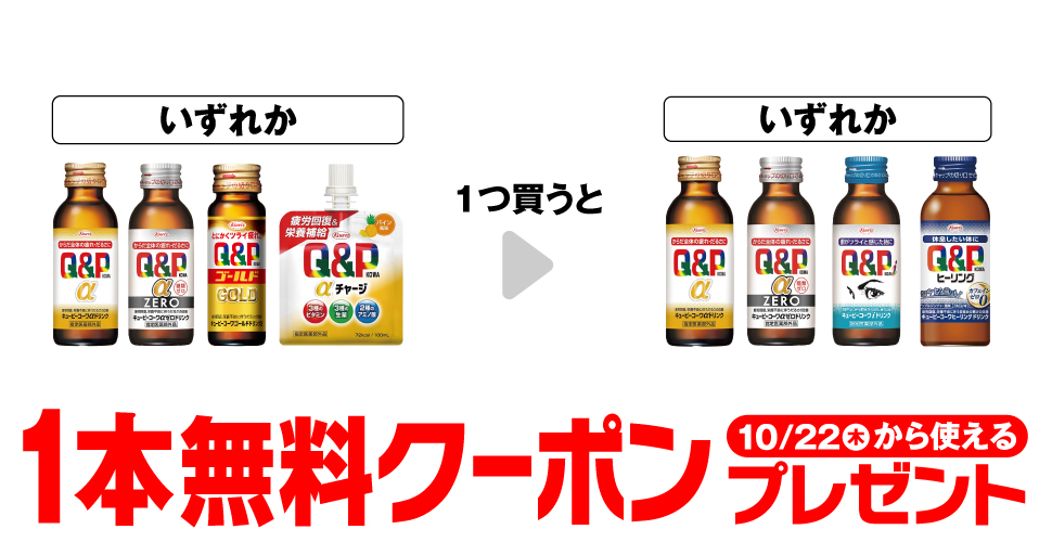 キューピーコーワ αドリンク 100mL／キューピーコーワ αゼロドリンク 100mL／キューピーコーワ ゴールドドリンク2 50mL／キューピーコーワ αチャージ 100mL